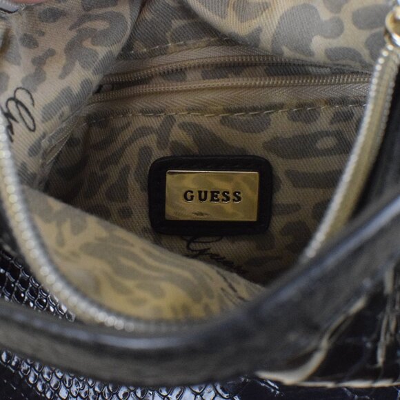 GUESS Barletta Black Crossbody Purse Snake Skin Patent Messenger Handbag Buckles - Picture 8 of 10
